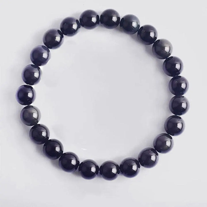 bracelet couple distance pierre naturelle Obsidienne / 19cm / 6mm