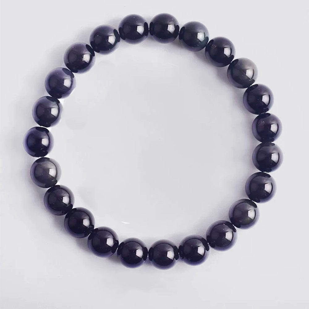 bracelet couple distance pierre naturelle Obsidienne / 19cm / 6mm