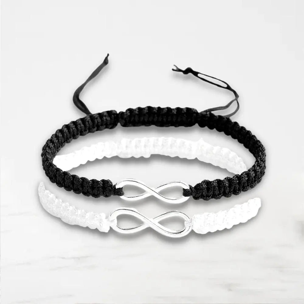 Bracelet Couple Infini Bracelet Couple Quai Des Amours Noir-Blanc Ajustable