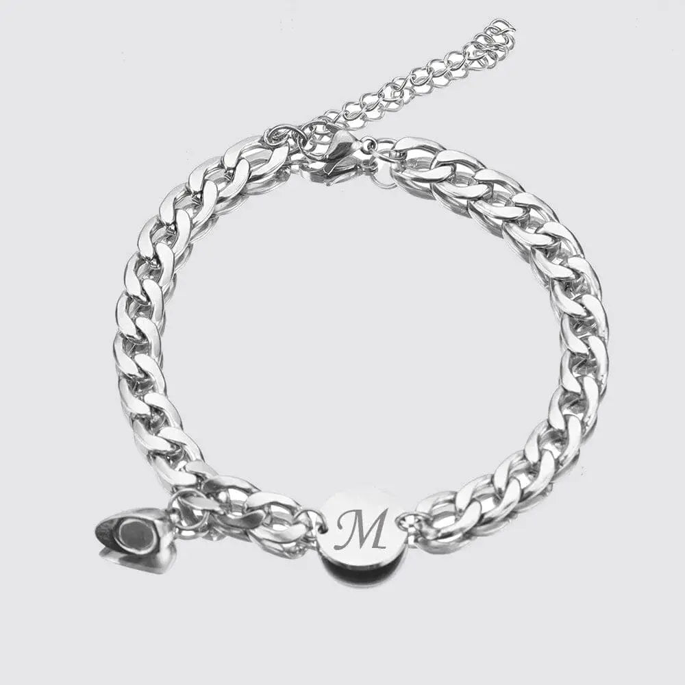 Bracelet Couple Initiale au choix Argent / E