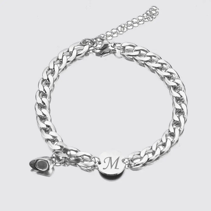 Bracelet Couple Initiale au choix Argent / E