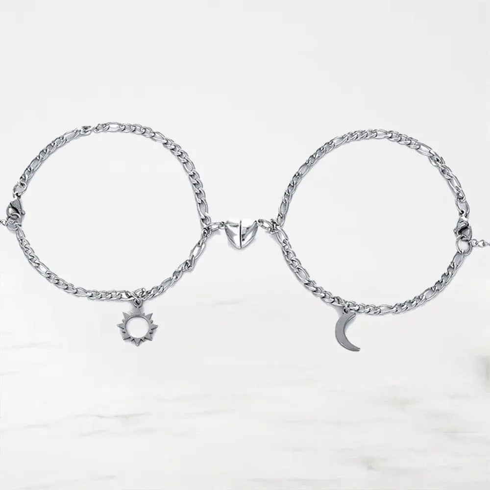 Bracelet Couple Lune et Soleil Bracelet Couple Quai Des Amours Argent Adjustable