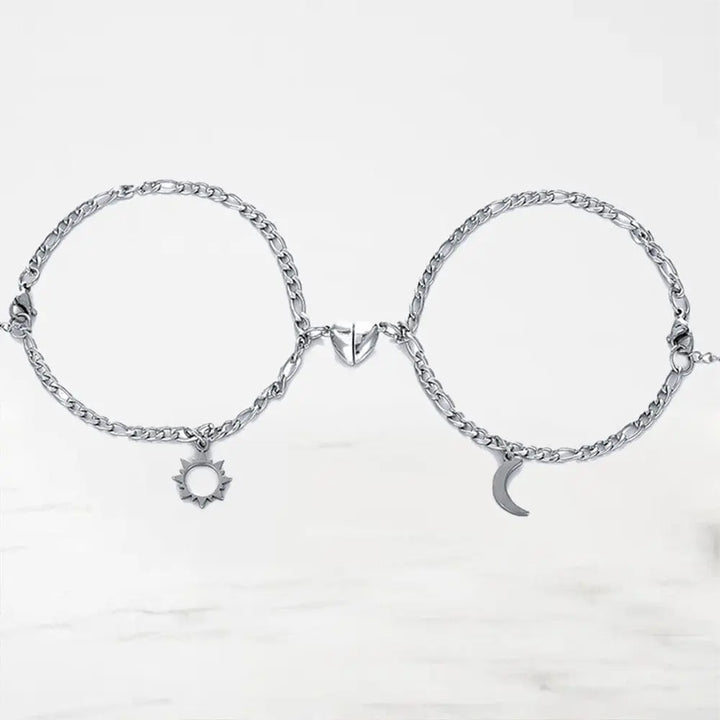 Bracelet Couple Lune et Soleil Bracelet Couple Quai Des Amours Argent Adjustable