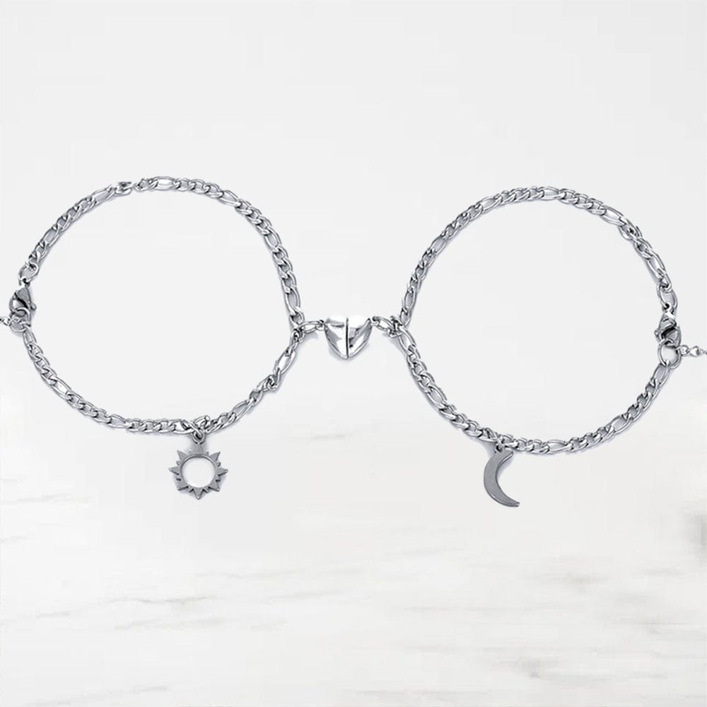 Bracelet Couple Lune et Soleil Argent / Adjustable