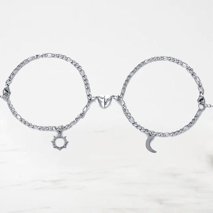 Bracelet Couple Lune et Soleil Argent / Adjustable