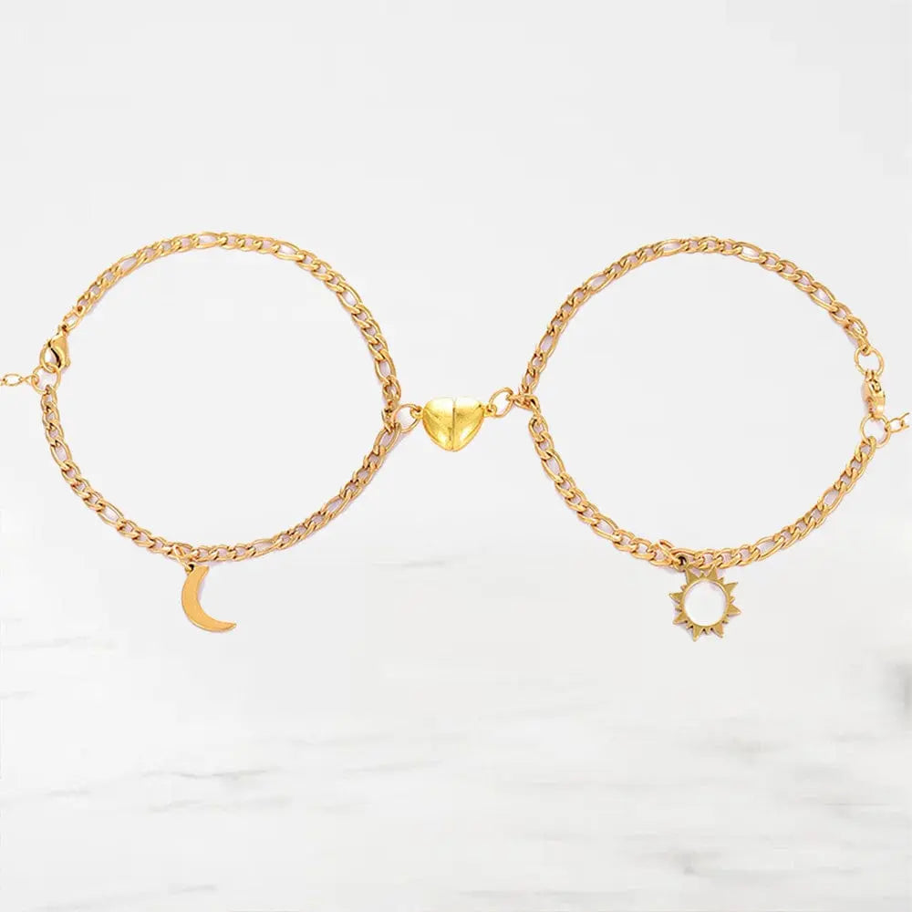 Bracelet Couple Lune et Soleil Bracelet Couple Quai Des Amours Or Adjustable