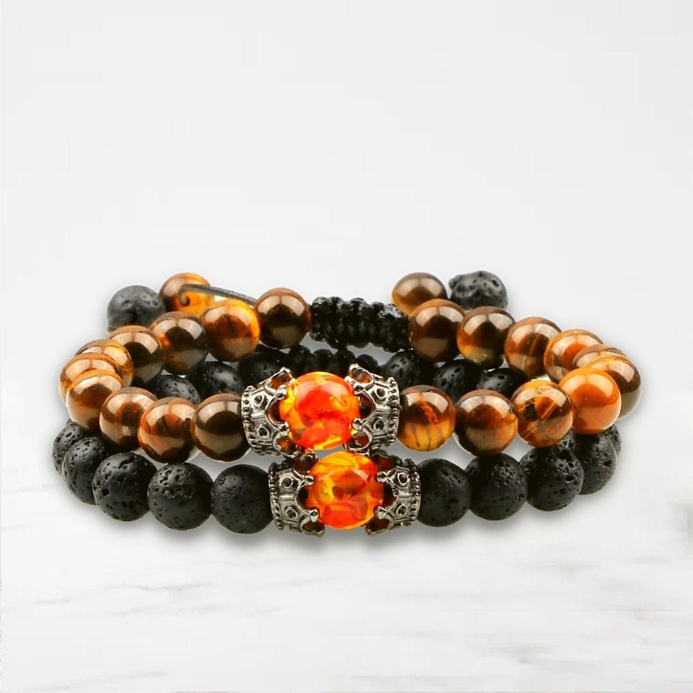 Bracelet Couple Oeil De Tigre Marron-Noir / Ajustable