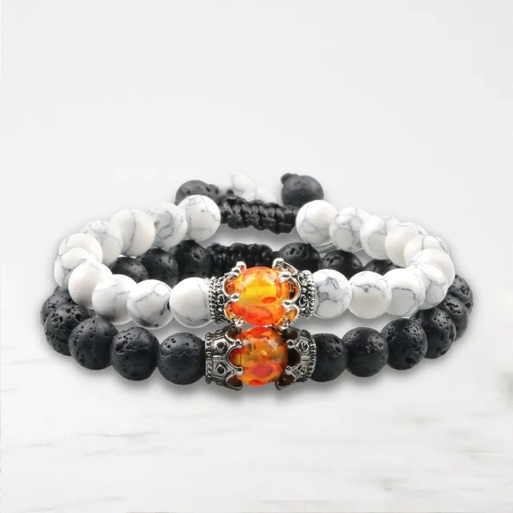 Bracelet Couple Oeil De Tigre Bracelet Couple Quai Des Amours Noir-Blanc Ajustable