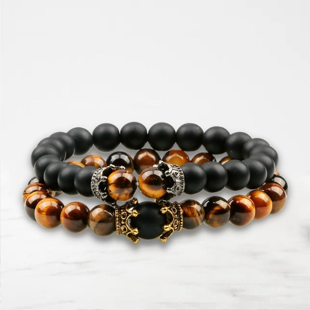 Bracelet Couple Oeil De Tigre Noir-Marron / Ajustable