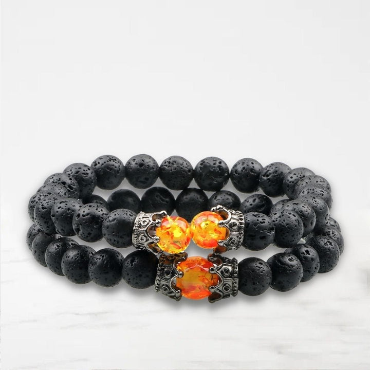 Bracelet Couple Oeil De Tigre Noir-Orange / Ajustable