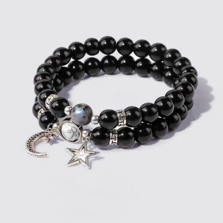 Bracelet Couple Onyx Turquoise-Blanc / 17cm