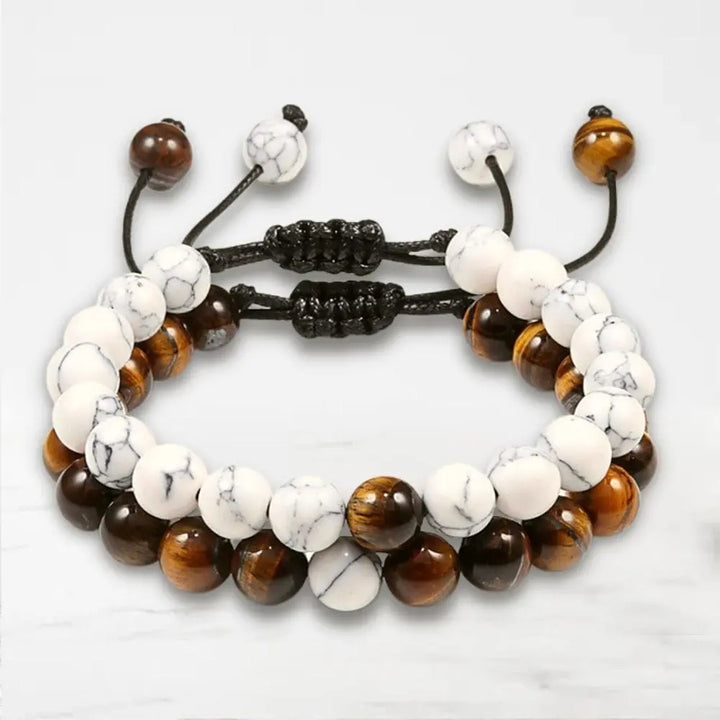 Bracelet Couple Perle Bracelet Couple0 Quai Des Amours Blanc-Marron Ajustable