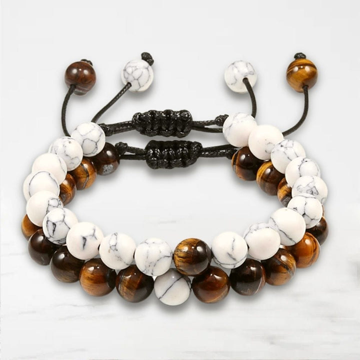 Bracelet Couple Perle Blanc-Marron / Ajustable