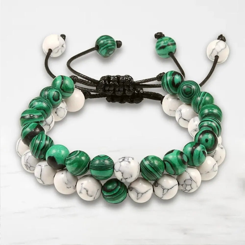 Bracelet Couple Perle Bracelet Couple0 Quai Des Amours Blanc-Vert Ajustable