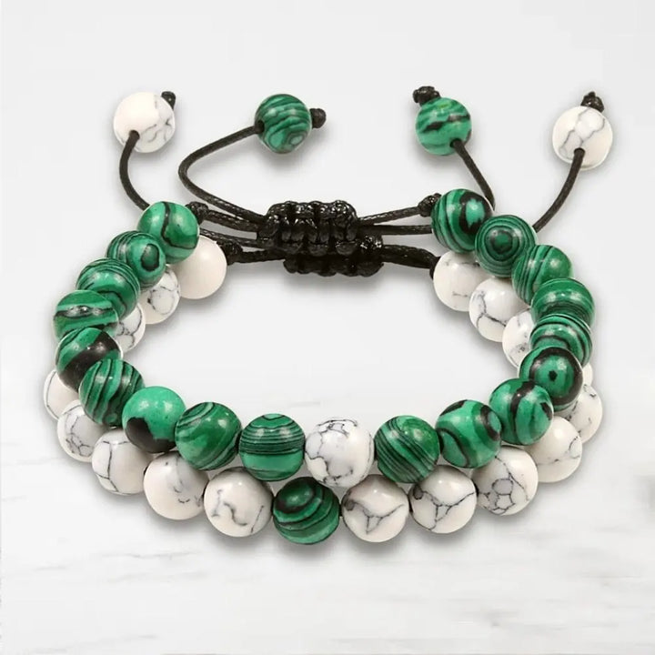 Bracelet Couple Perle Bracelet Couple0 Quai Des Amours Blanc-Vert Ajustable