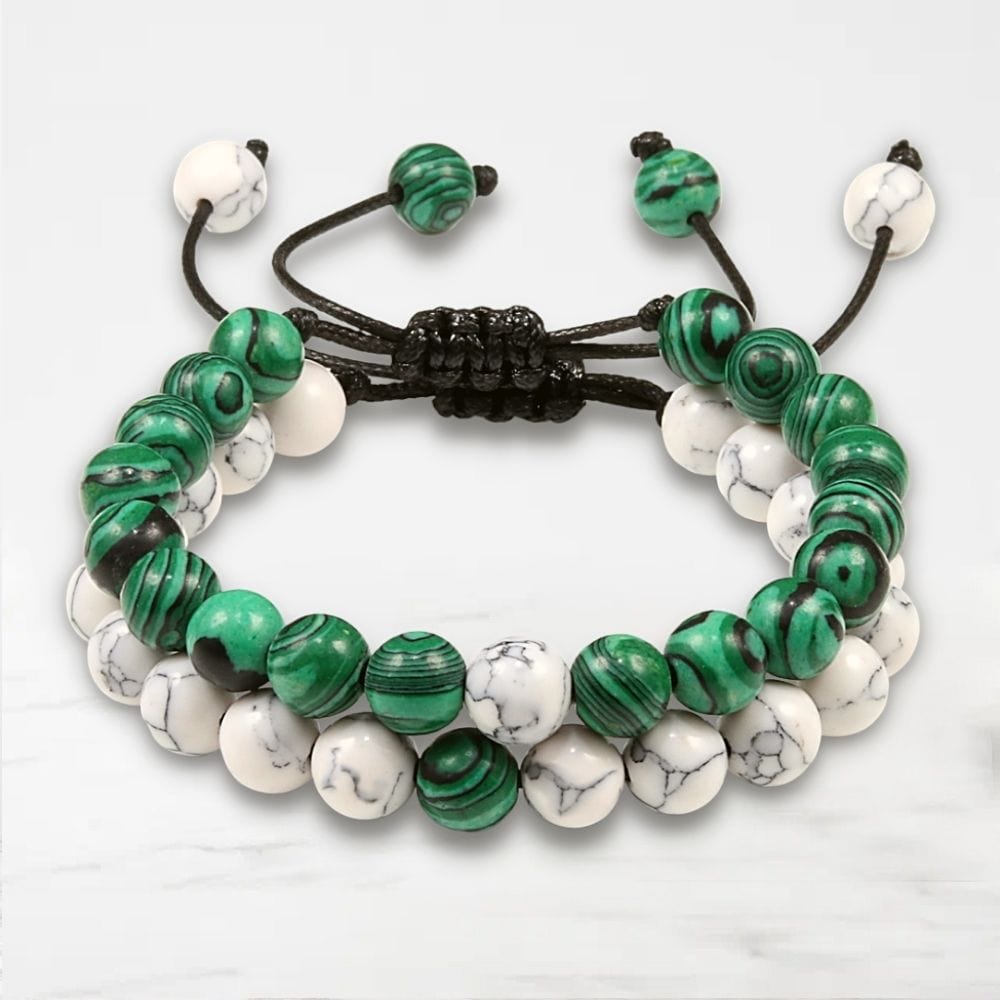 Bracelet Couple Perle Blanc-Vert / Ajustable