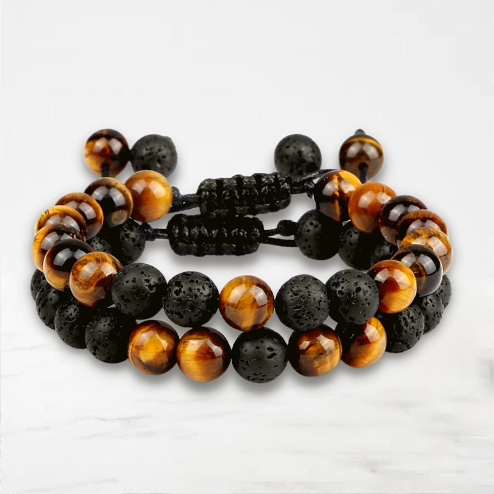 Bracelet Couple Perle Marron-Noir / Ajustable