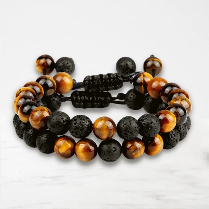 Bracelet Couple Perle Marron-Noir / Ajustable