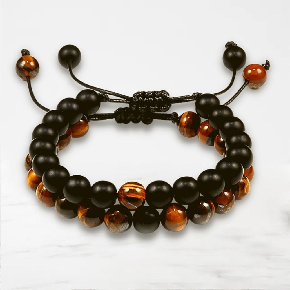 Bracelet Couple Perle Noir-Marron / Ajustable