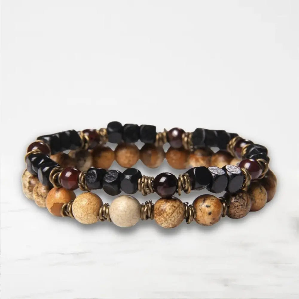 Bracelet Couple Pierre Oeil Du Tigre Bracelet Couple Quai Des Amours Marron Oeil De Tigre 17CM