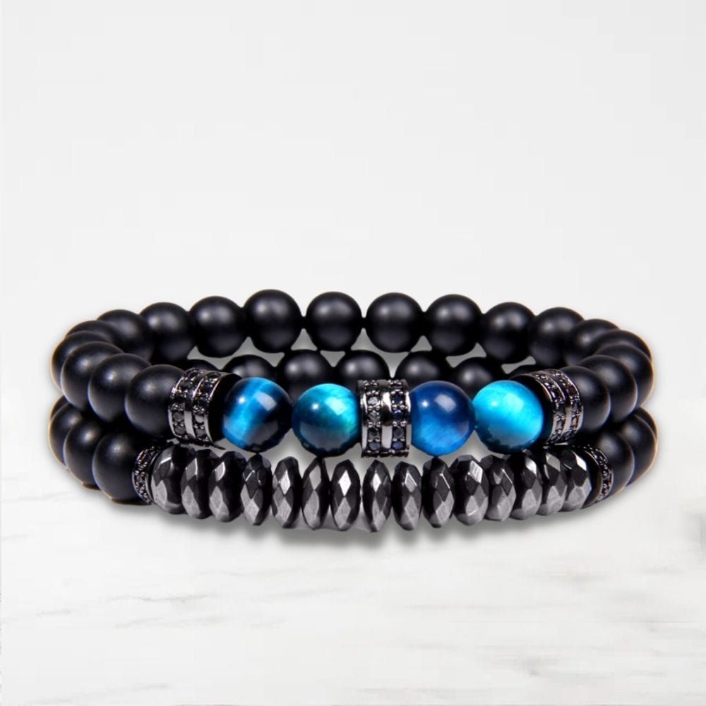 Bracelet Couple Pierre Noir / 17CM