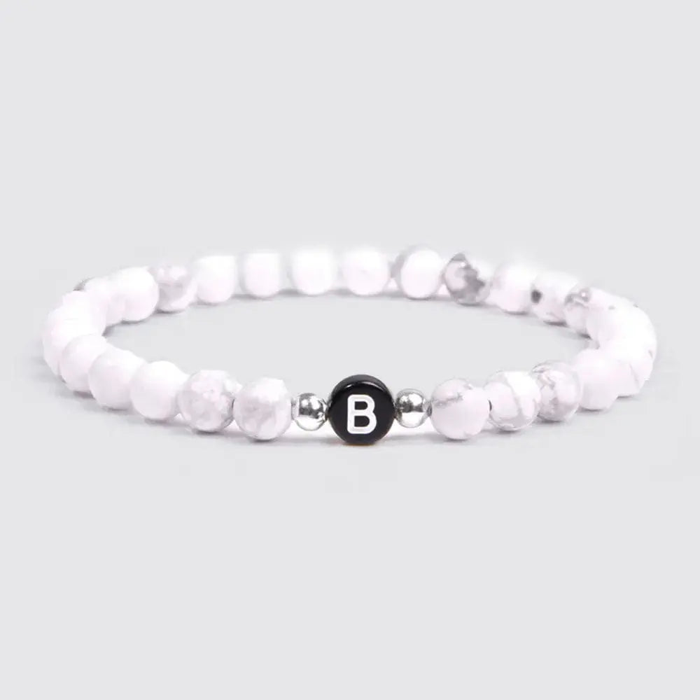 Bracelet Perle Initiale Blanc-Howlite / A / 19CM