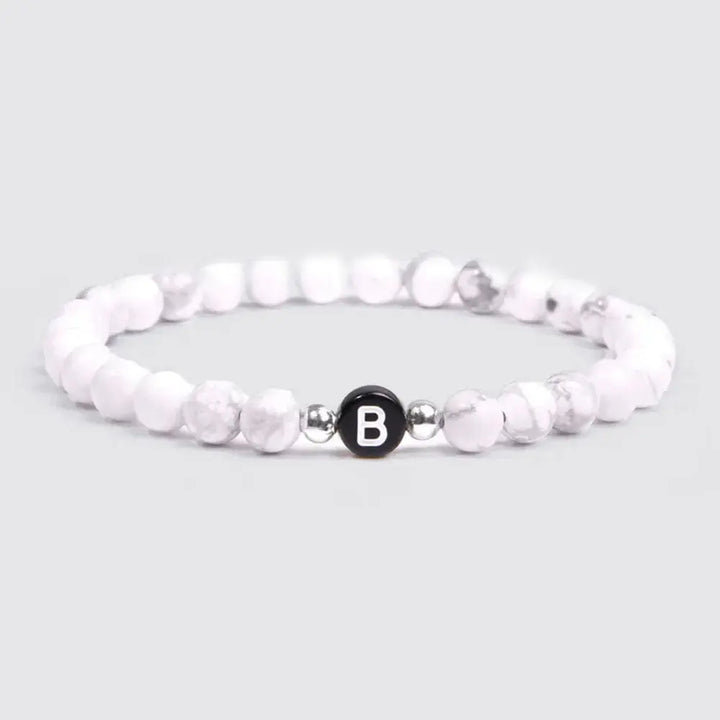 Bracelet Perle Initiale Blanc-Howlite / A / 19CM