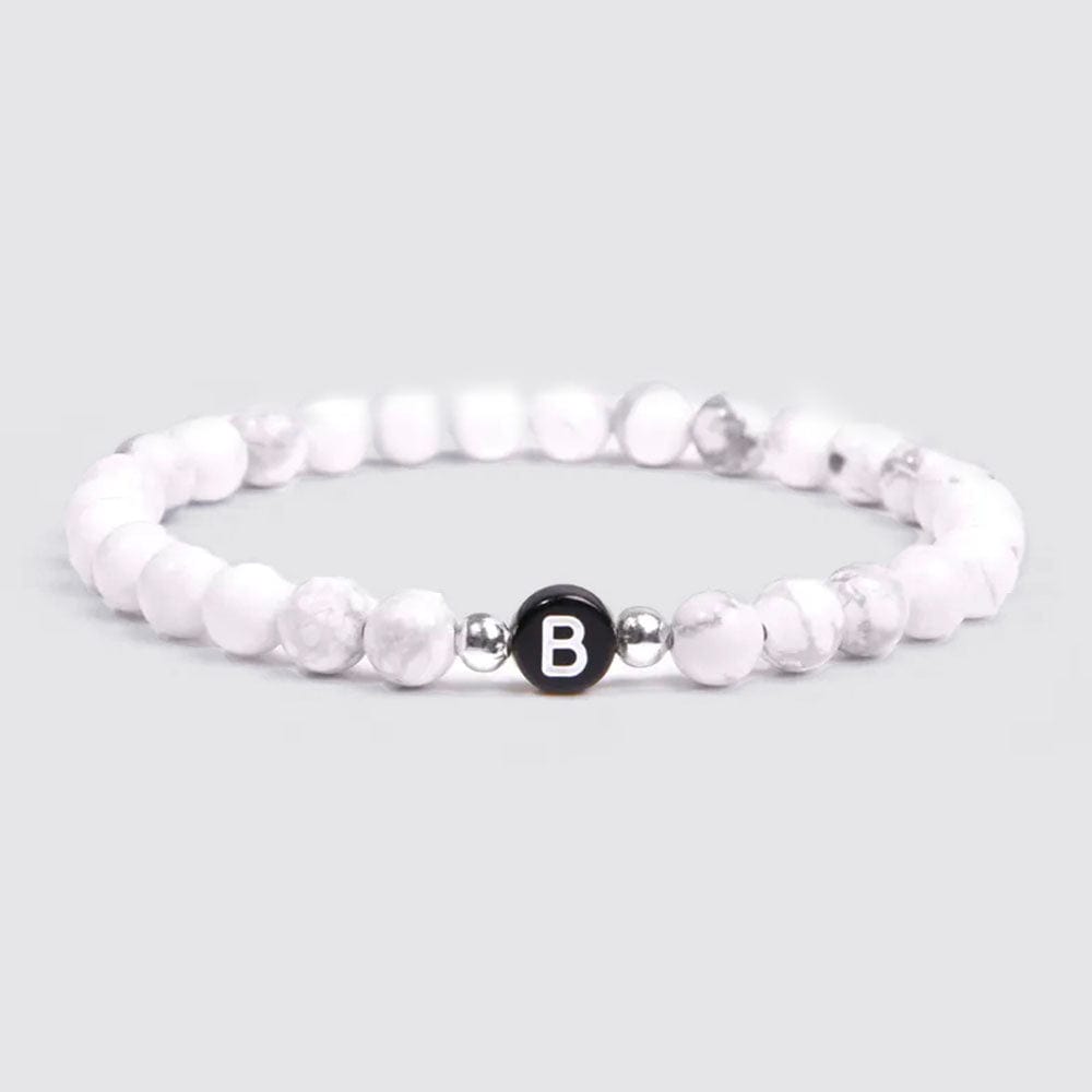 Bracelet Perle Initiale Blanc-Howlite / A / 19CM