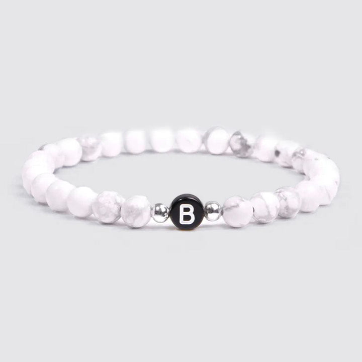 Bracelet Perle Initiale Blanc-Howlite / A / 19CM