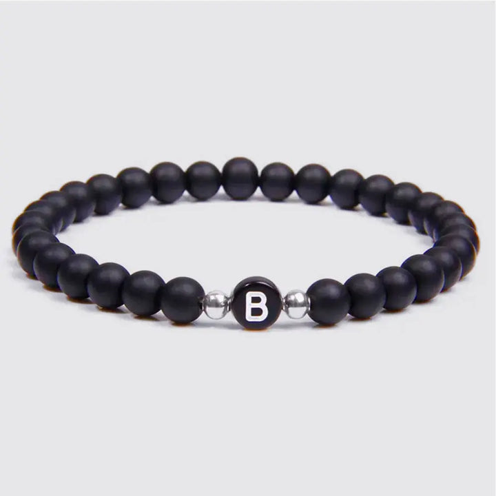 Bracelet Perle Initiale Noir-Onyx / A / 19CM