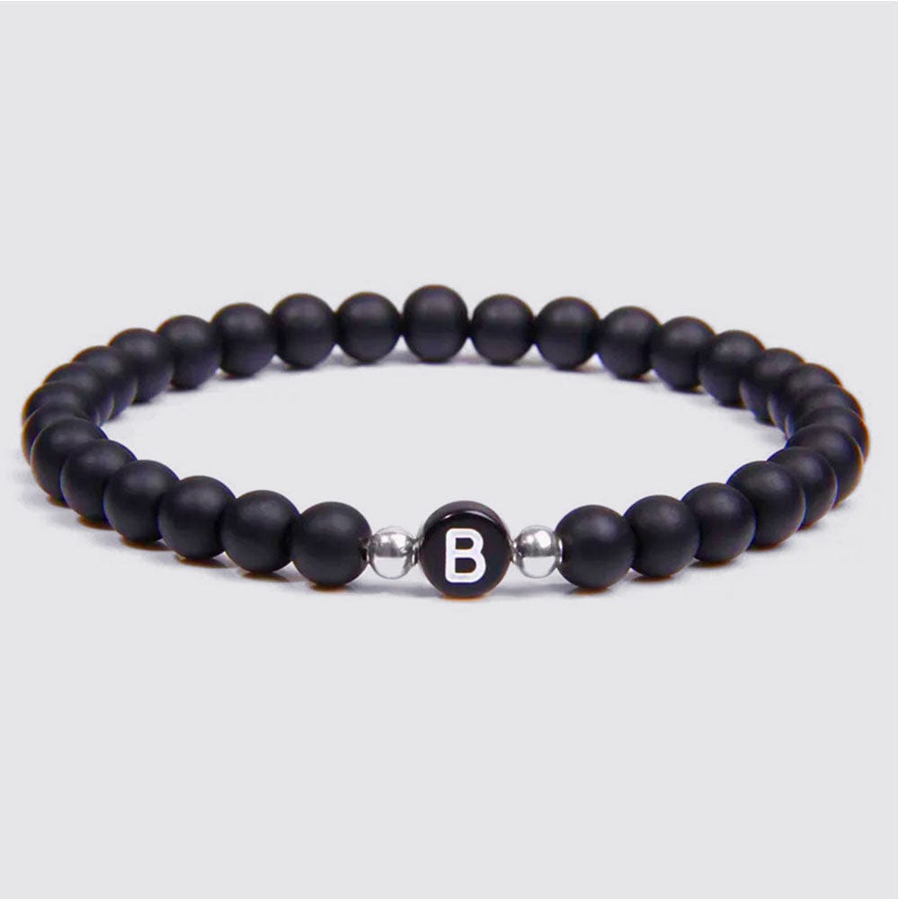 Bracelet Perle Initiale Noir-Onyx / A / 19CM
