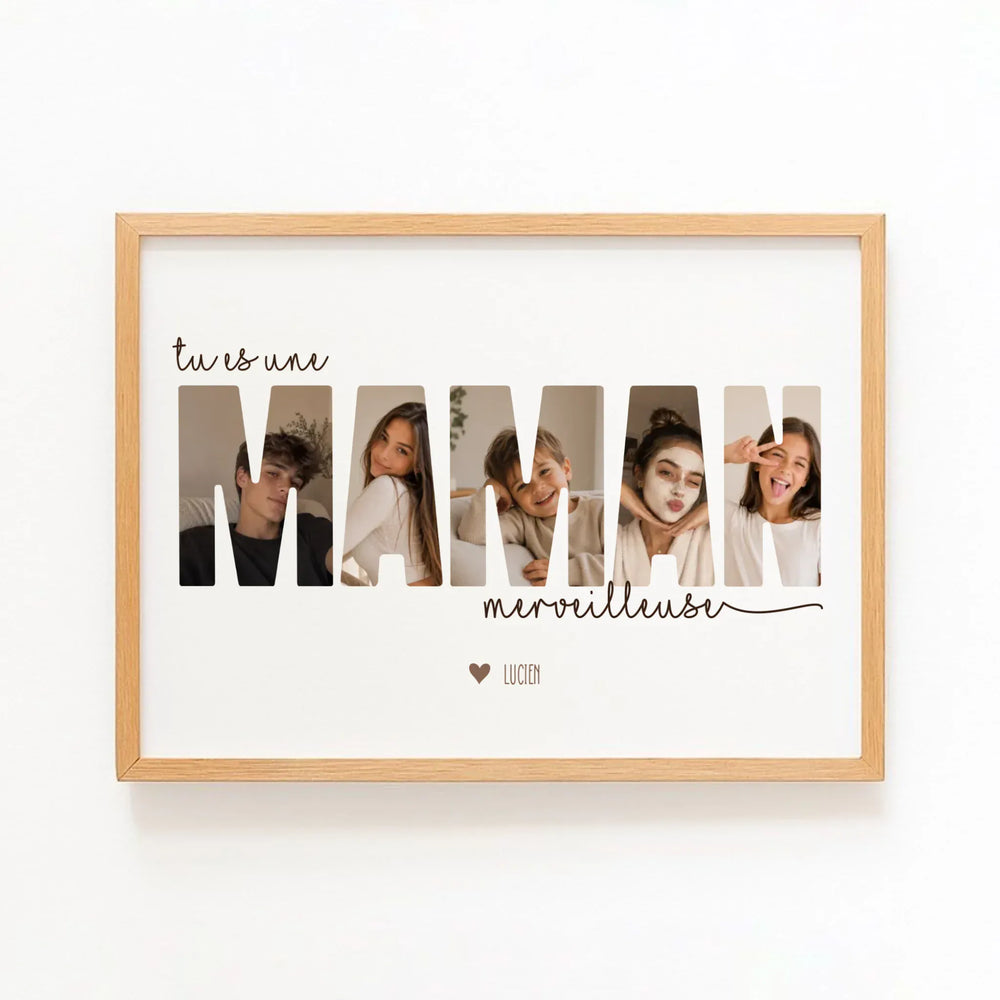 Cadeau fête des mères | Poster meilleure maman Affiche Paysage / Bois Naturel / A4 21x29.7 cm