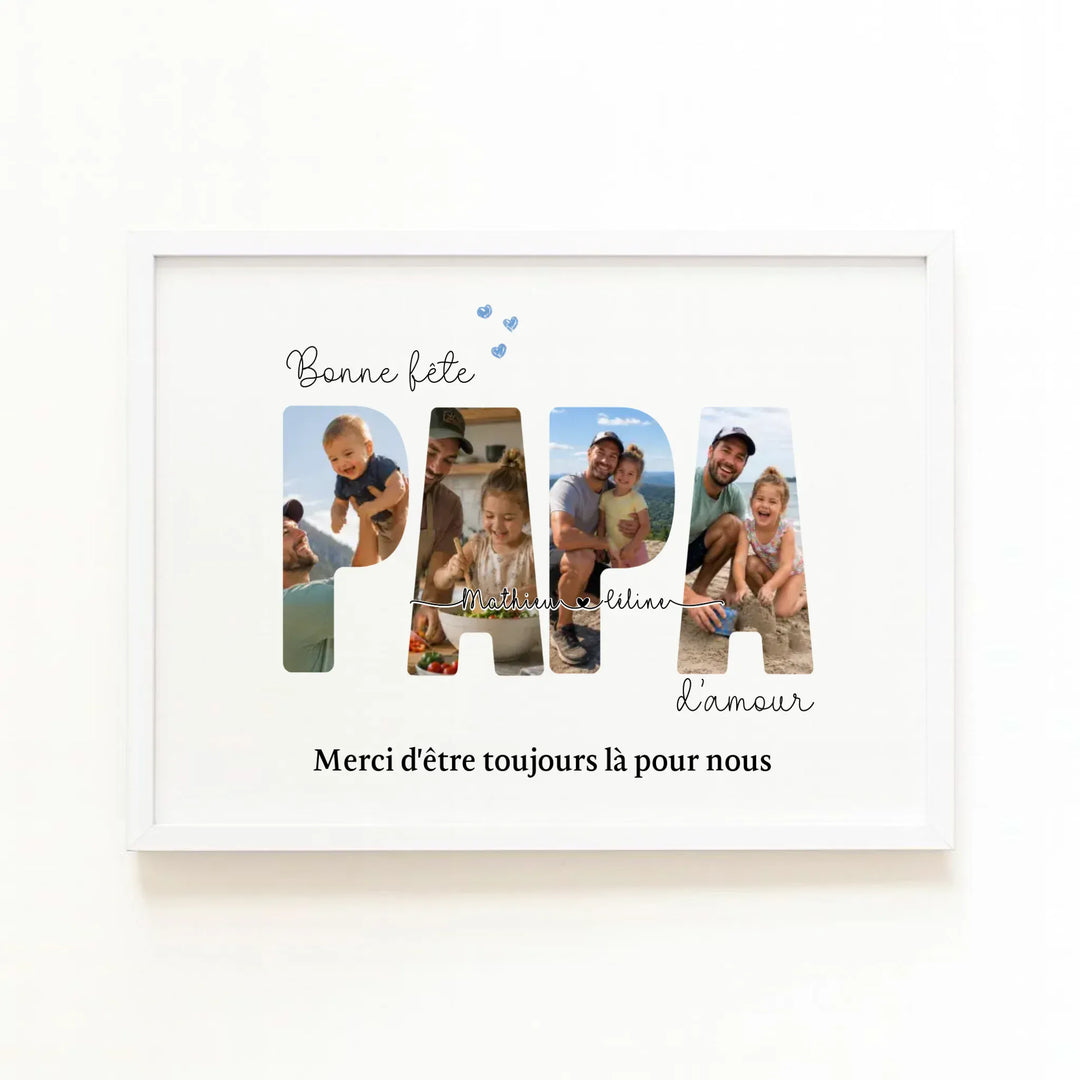 cadeau papa personnalisé photo - Bonne fête Papa d'amour Affiche Paysage / Bois Blanc / A4 21x29.7 cm