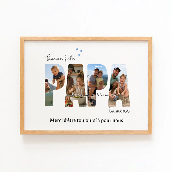 cadeau papa personnalisé photo - Bonne fête Papa d'amour Affiche Paysage / Bois Naturel / A4 21x29.7 cm