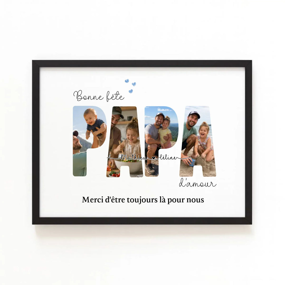 cadeau papa personnalisé photo - Bonne fête Papa d'amour Affiche Paysage / Bois Noir / A4 21x29.7 cm