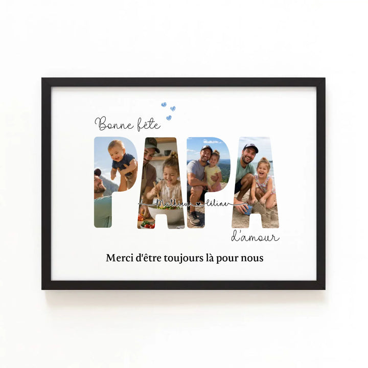 cadeau papa personnalisé photo - Bonne fête Papa d'amour Affiche Paysage / Bois Noir / A4 21x29.7 cm