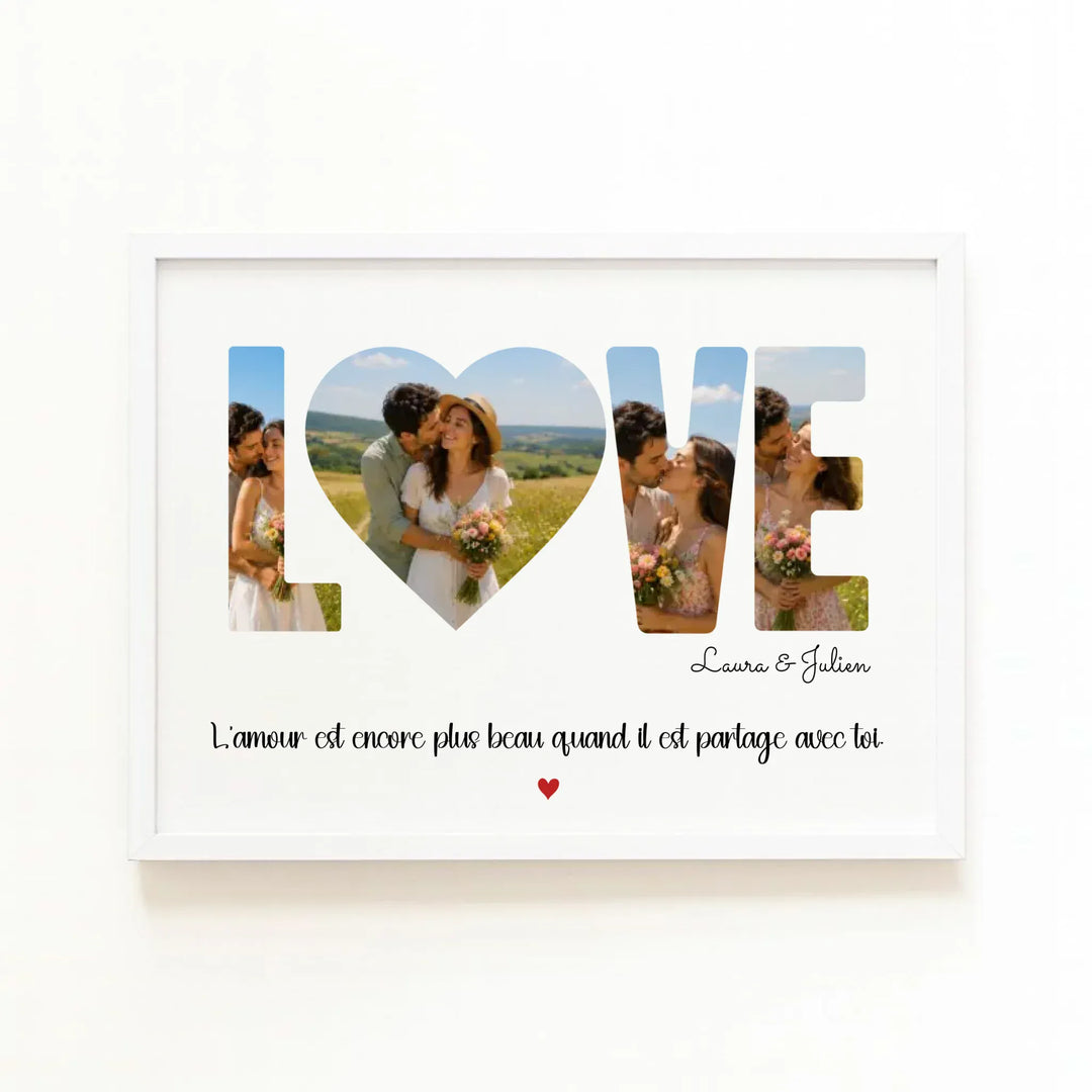 Cadeau Personnalisé - Photo couple Bois Blanc / A4 21x29.7 cm