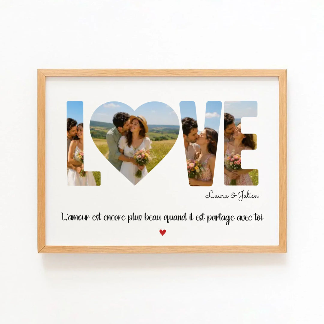 Cadeau Personnalisé - Photo couple Bois Naturel / A4 21x29.7 cm