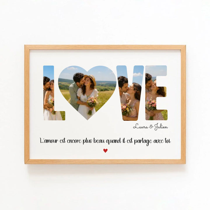 Cadeau Personnalisé - Photo couple Bois Naturel / A4 21x29.7 cm