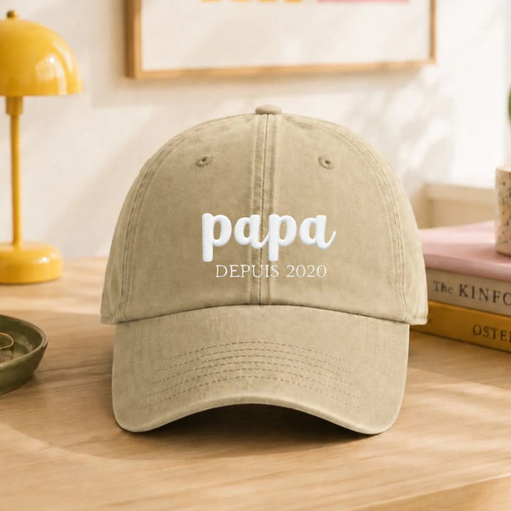 Casquette Personnalisée Brodée - Papa Depuis Casquette broderie | Beechfield B655 / Beige / ONESIZE