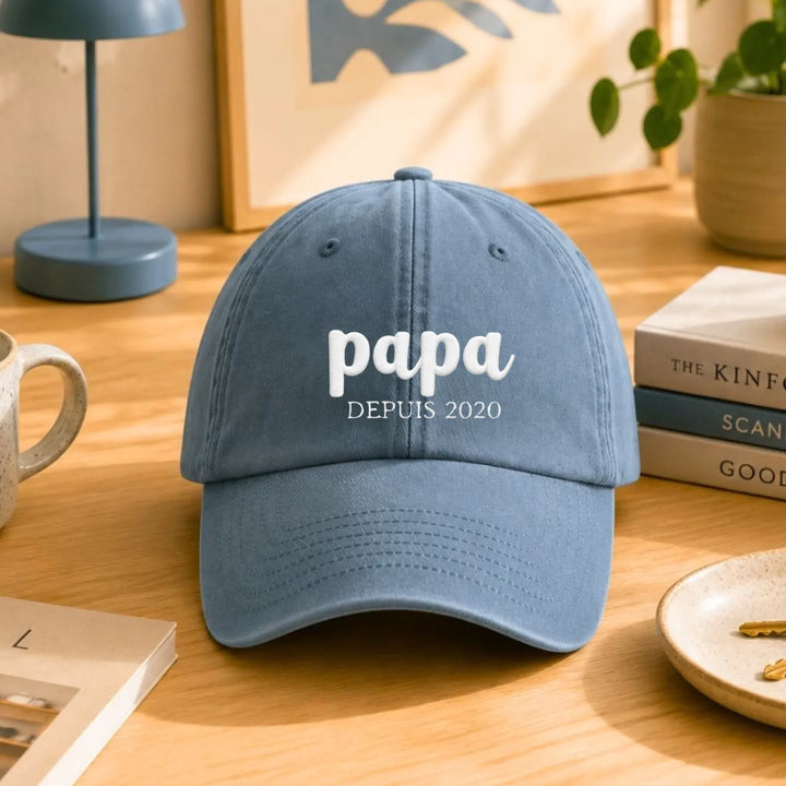 Casquette Personnalisée Brodée - Papa Depuis Casquette broderie | Beechfield B655 / Bleu Pastel / ONESIZE