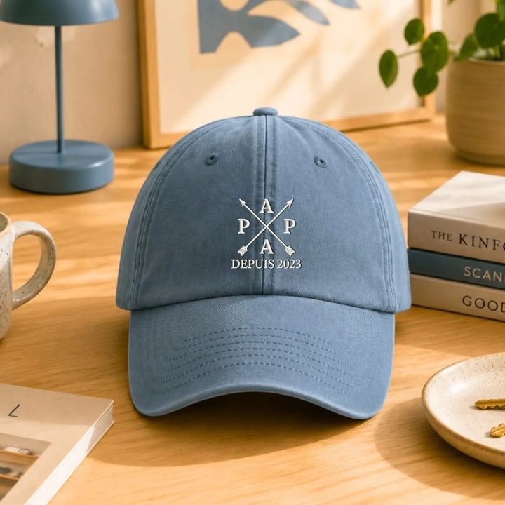 Casquette Personnalisée Brodée - Papa depuis flèches Casquette broderie | Beechfield B655 / Bleu Pastel / ONESIZE