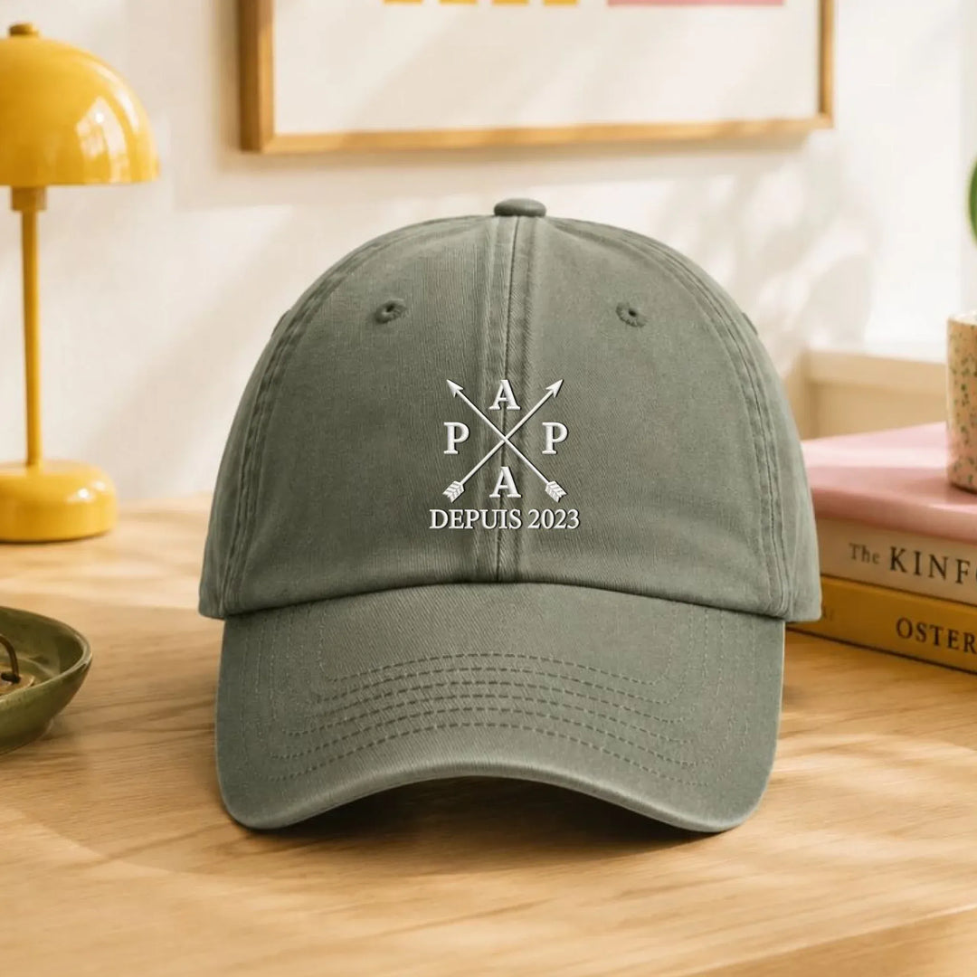 Casquette Personnalisée Brodée - Papa depuis flèches Casquette broderie | Beechfield B655 / Vert Olive / ONESIZE