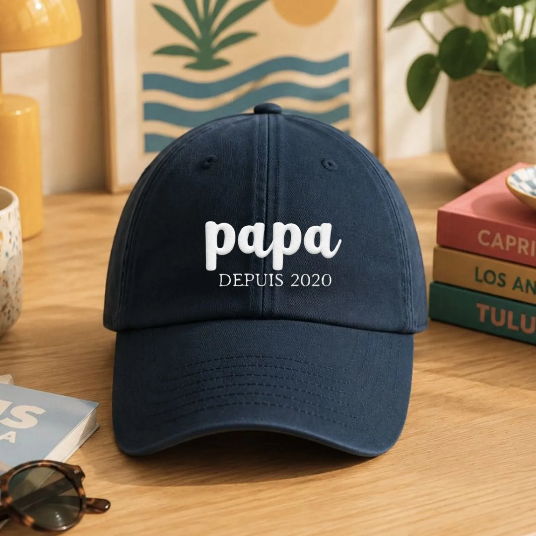 Casquette Personnalisée Brodée - Papa Depuis Casquette broderie | Beechfield B655 / Marine / ONESIZE