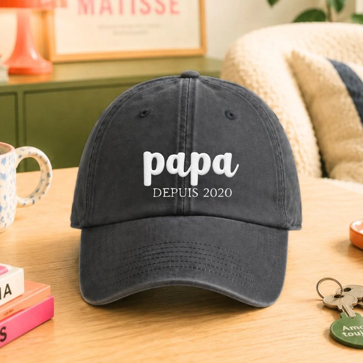 Casquette Personnalisée Brodée - Papa Depuis Casquette broderie | Beechfield B655 / Noir / ONESIZE