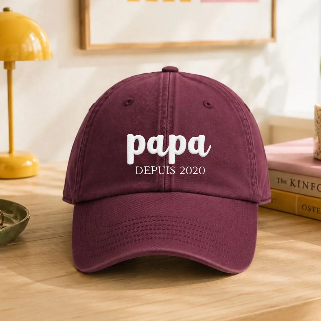 Casquette Personnalisée Brodée - Papa Depuis Casquette broderie | Beechfield B655 / Rouge / ONESIZE