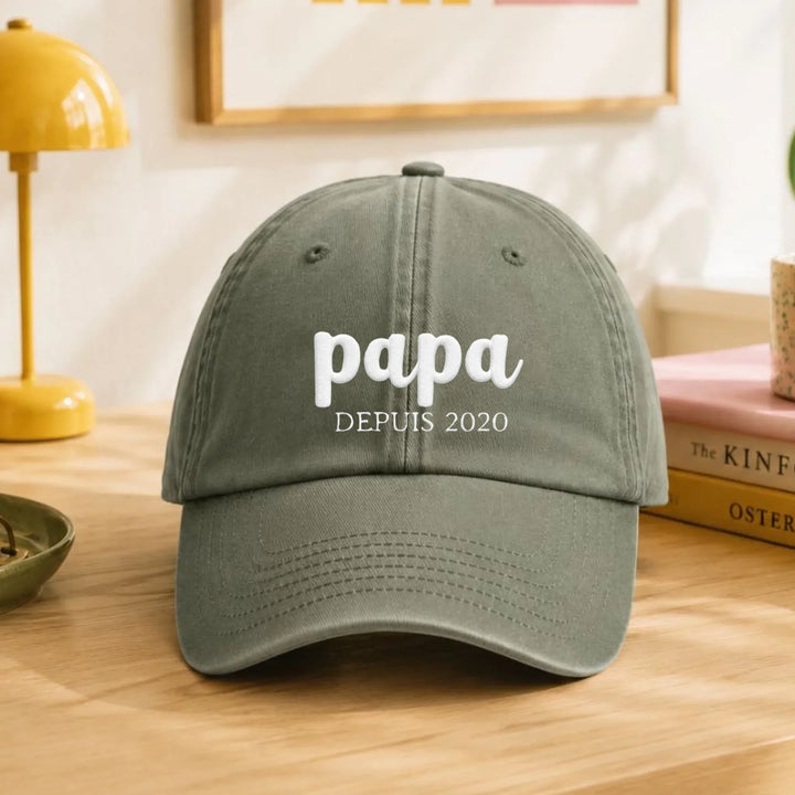 Casquette Personnalisée Brodée - Papa Depuis Casquette broderie | Beechfield B655 / Vert Olive / ONESIZE