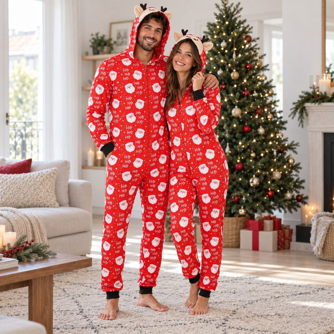 Weihnachtsoverall für die Familie - Rentierkapuze