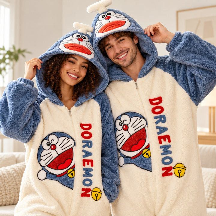 Couple en combinaison pyjama adulte, vue rapprochée à la taille