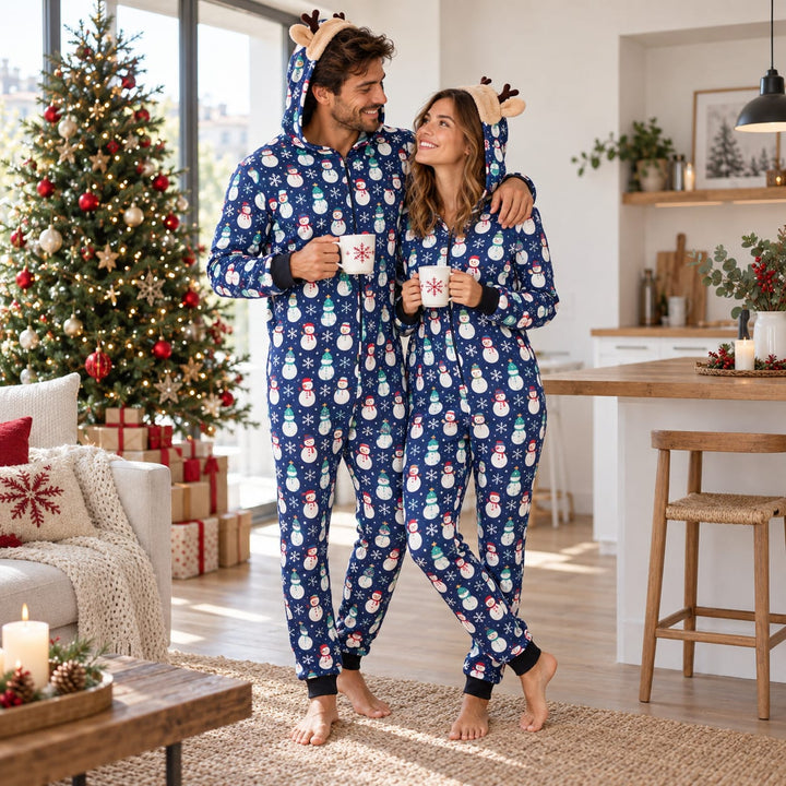 Weihnachts-Jumpsuit für die Familie - Blau